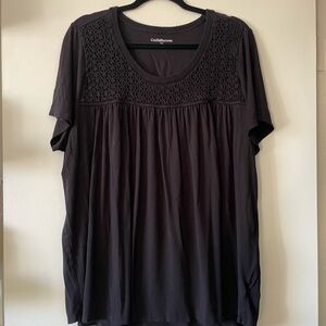 Croft & Barrow| Women's short sleeve crochet detail Blouse| Black| 2X| EUC